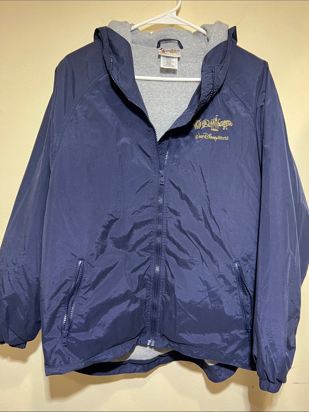 Disney Vintage Navy Blue Hooded Insulated windbreaker with Gold Logo MEDIUM